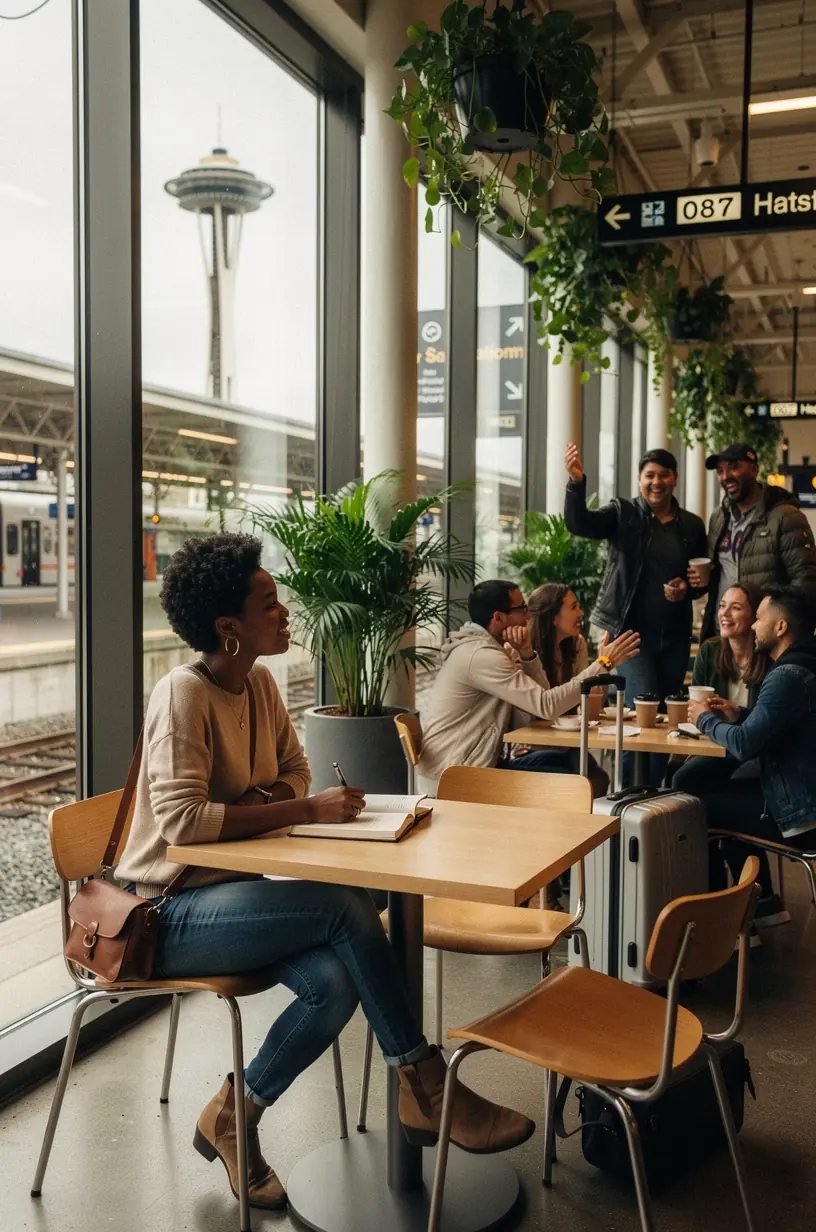 Цифровой терминал с простым интерфейсом для быстрого оформления билетов и получения информации о путешествии.